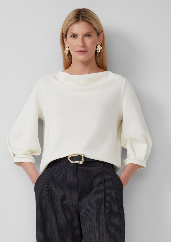 s.Oliver Weiches Sweatshirt aus Scuba mit Wasserfall-Ausschnitt - ecru