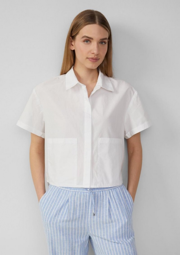 s.Oliver Verkürzte Hemdbluse im Relaxed Fit mit aufgesetzten Taschen - weiß