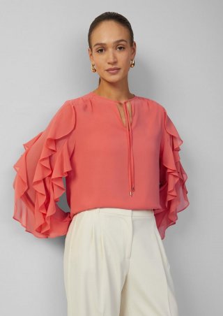 s.Oliver Leichte Chiffonbluse mit Rüschenärmeln - korallrot