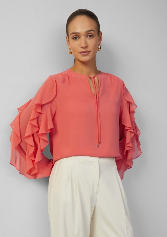 s.Oliver Leichte Chiffonbluse mit Rüschenärmeln - korallrot