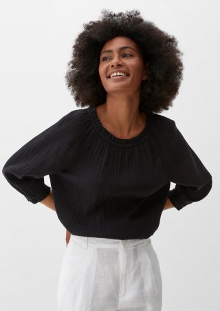 s.Oliver Bluse in Crêpe-Optik - schwarz