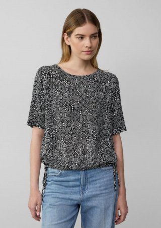 s.Oliver Gemusterte Shirt-Bluse mit verstellbarem Saum - schwarz
