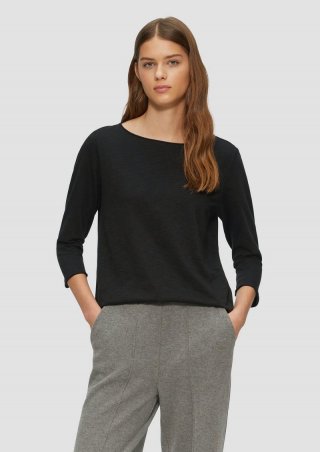 s.Oliver Shirt mit Flammgarnstruktur und 3/4-Ärmeln - schwarz