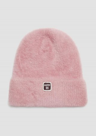 s.Oliver Flauschige Mütze mit Umschlag und Logopatch - rosa