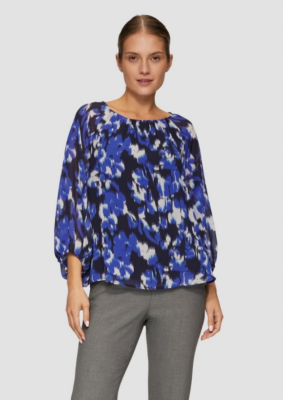 s.Oliver Chiffon-Bluse mit Raffungen und transparenten Ärmeln - schwarz