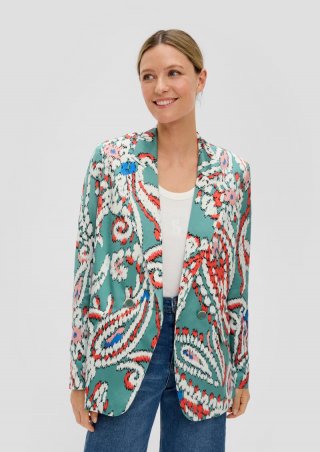 s.Oliver Satin-Blazer mit All-over-Muster - helles petrol