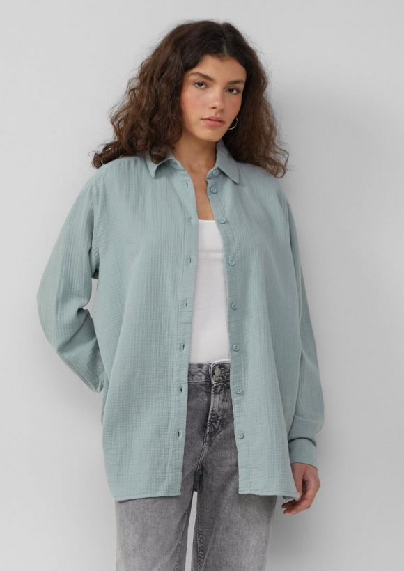 s.Oliver Hemdbluse aus Musselin im Oversize-Schnitt - salbeigrün