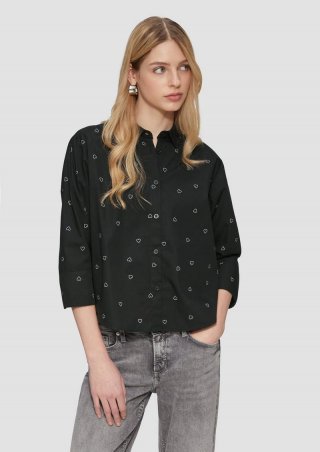 s.Oliver Baumwollbluse mit All-over-Print - schwarz
