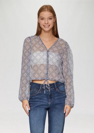 s.Oliver Verkürzte Bluse aus semi-transparentem Chiffon - hellblau