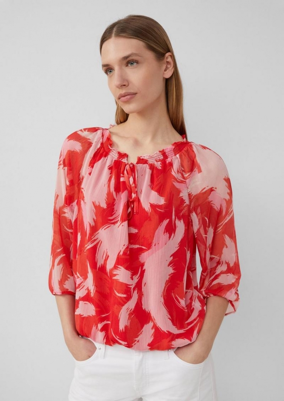 s.Oliver Bluse mit Raff-Details im Relaxed Fit - preiselbeere