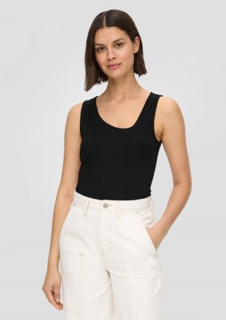 s.Oliver Jersey-Top mit asymmetrischem Ausschnitt - schwarz
