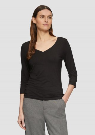 s.Oliver T-Shirt aus Lyocell im Slim Fit mit 3/4-Ärmeln - schwarz
