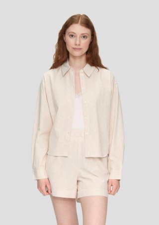 s.Oliver Gestreiftes Baumwollhemd - creme