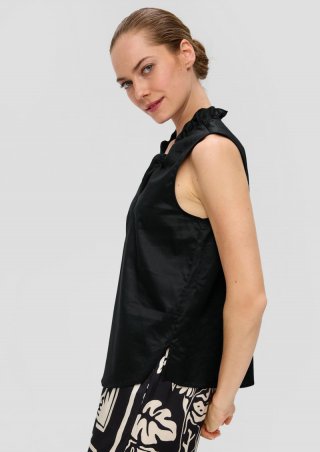 s.Oliver Ärmellose Popeline-Bluse mit Raffung und geschlitztem Saum - schwarz