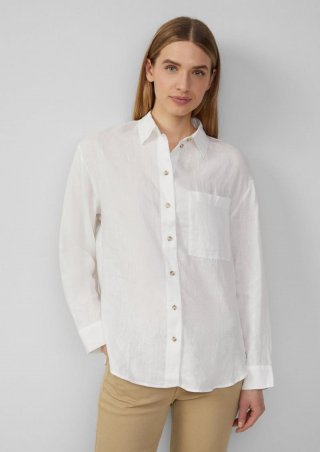 s.Oliver Bluse aus reinem Leinen mit Brusttasche - weiß