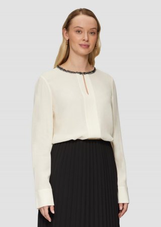 s.Oliver Viskosebluse mit Bouclé-Detail - natur