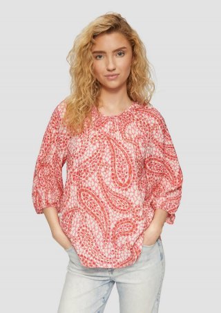 s.Oliver Strukturierte Relaxed-Fit-Bluse mit Raffungen und Raglanärmeln - himbeere