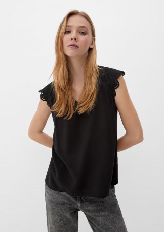 s.Oliver Bluse mit Broderie Anglaise - schwarz
