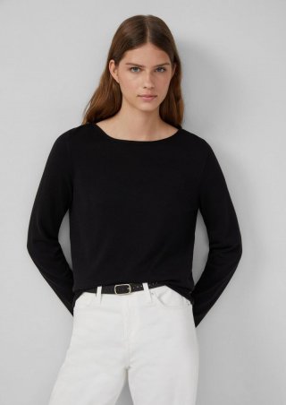 s.Oliver Weicher Feinstrickpullover mit Rollkanten - schwarz