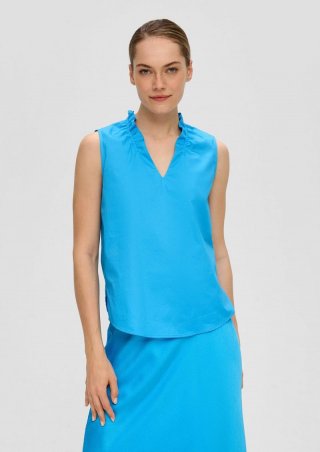 s.Oliver Ärmellose Bluse mit gerüschtem Kragen - azurblau