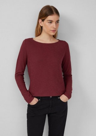 s.Oliver Slim-Fit-Longsleeve aus Baumwollslub mit U-Boot-Ausschnitt - bordeaux