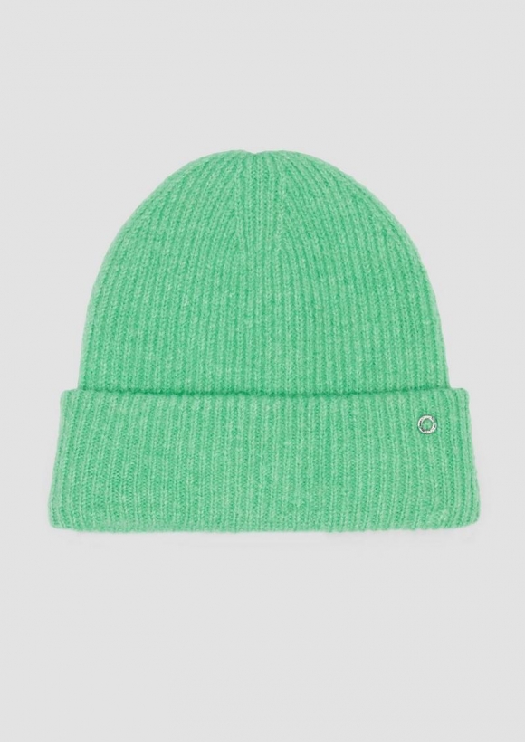 s.Oliver Beanie mit Umschlag und Logo-Detail - limettengrün
