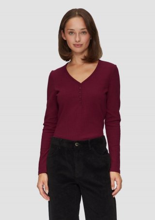 s.Oliver Stretchiges Longsleeve mit Henleyausschnitt - rubinrot