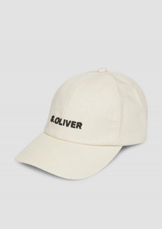 s.Oliver Kappe aus Leinenmix mit Logo-Stickerei - beige