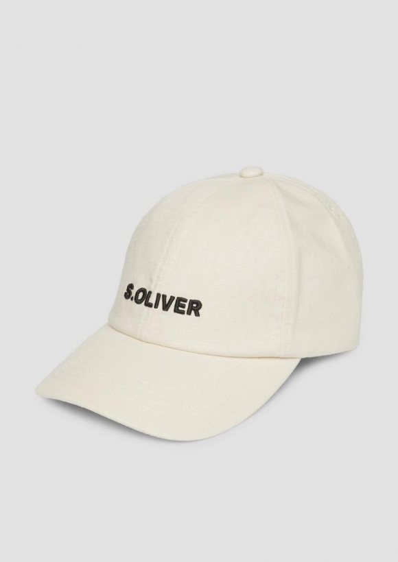 s.Oliver Kappe aus Leinenmix mit Logo-Stickerei - beige