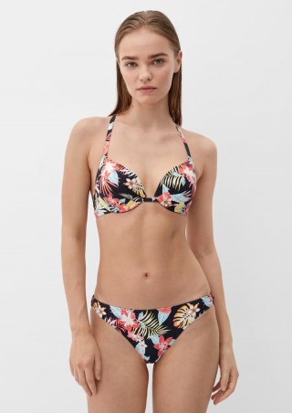 s.Oliver Push up-Bikinitop mit Blumenmuster - schwarz
