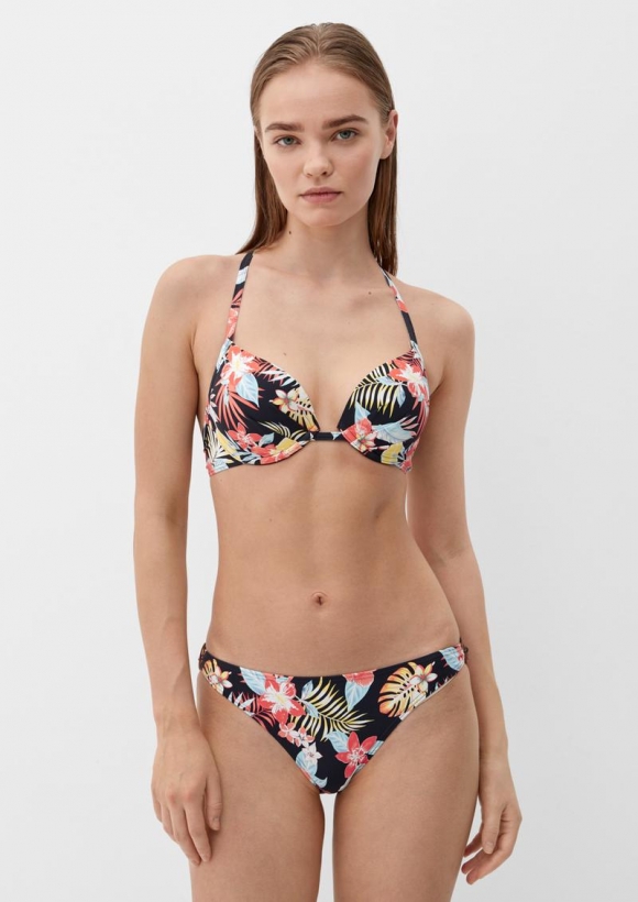 s.Oliver Push up-Bikinitop mit Blumenmuster - schwarz