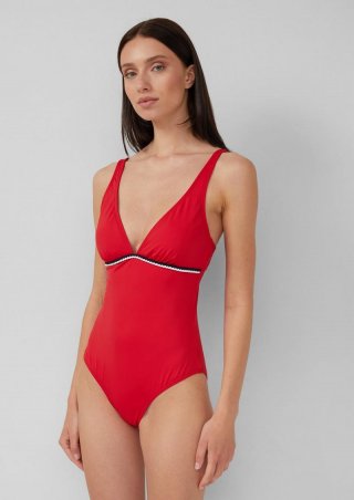 s.Oliver Badeanzug mit Zierborte und Cut Out - rot