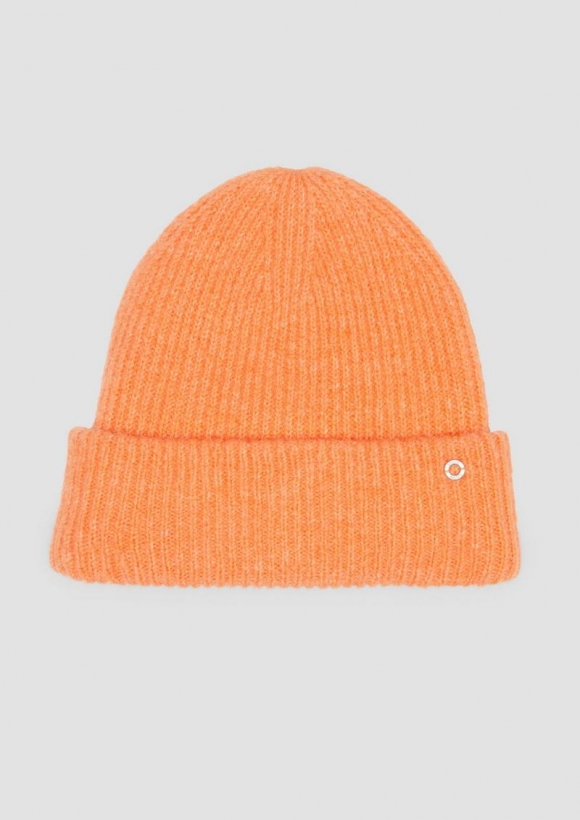 s.Oliver Beanie mit Umschlag und Logo-Detail - orange