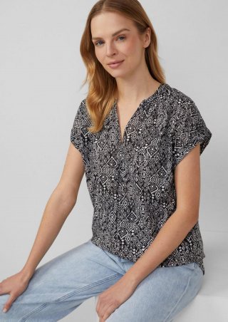 s.Oliver Leichte Baumwoll-Bluse mit All-over-Print - schwarz