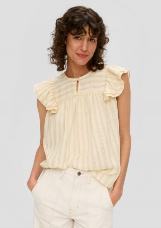 s.Oliver Gemusterte Bluse im Relaxed Fit mit Rüschen-Details - helles beige