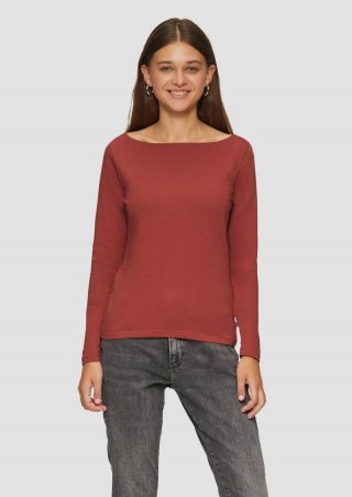 s.Oliver Baumwollshirt mit U-Boot-Ausschnitt - bordeaux