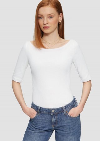 s.Oliver Schmales Rippshirt mit U-Boot Ausschnitt - weiß