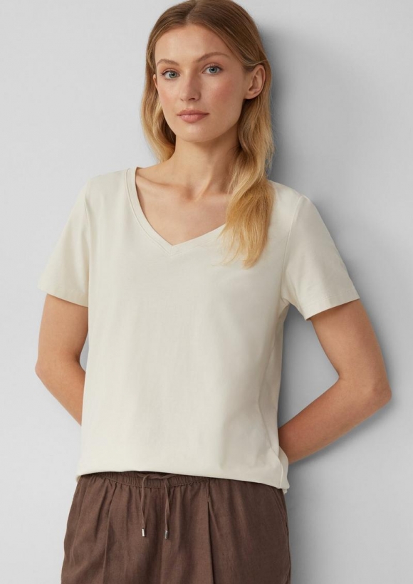 s.Oliver T-Shirt mit V-Ausschnitt - beige