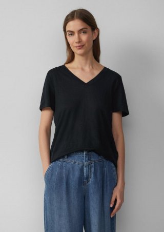 s.Oliver T-Shirt aus Leinen mit V-Ausschnitt - schwarz