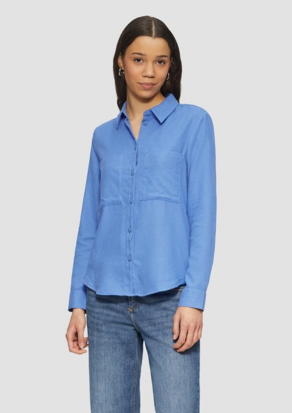 s.Oliver Hemdbluse aus Flanell mit aufgesetzten Taschen - blau