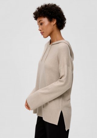 s.Oliver Strickpullover mit verlängertem Rückensaum - helles beige