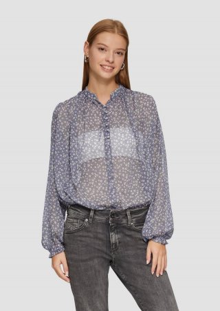 s.Oliver Leicht transparente Chiffonbluse mit Puffärmeln - anthrazit