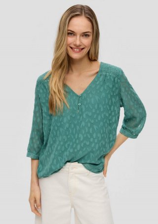 s.Oliver Chiffonbluse mit Smok-Detail - petrol