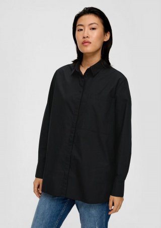 s.Oliver Baumwollbluse mit verlängertem Rückensaum - schwarz