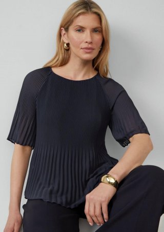 s.Oliver Plissierte Chiffonbluse mit kurzen Ragalanärmeln - navy