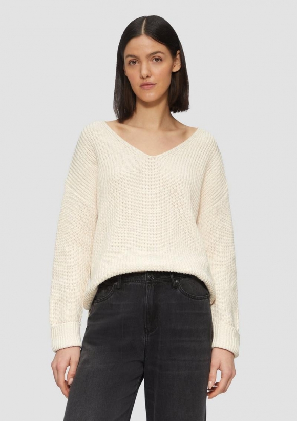 s.Oliver Strickpullover im Relaxed Fit aus Baumwollmix - beige