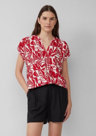 s.Oliver Strukturierte Bluse mit Raff-Details - mohnrot