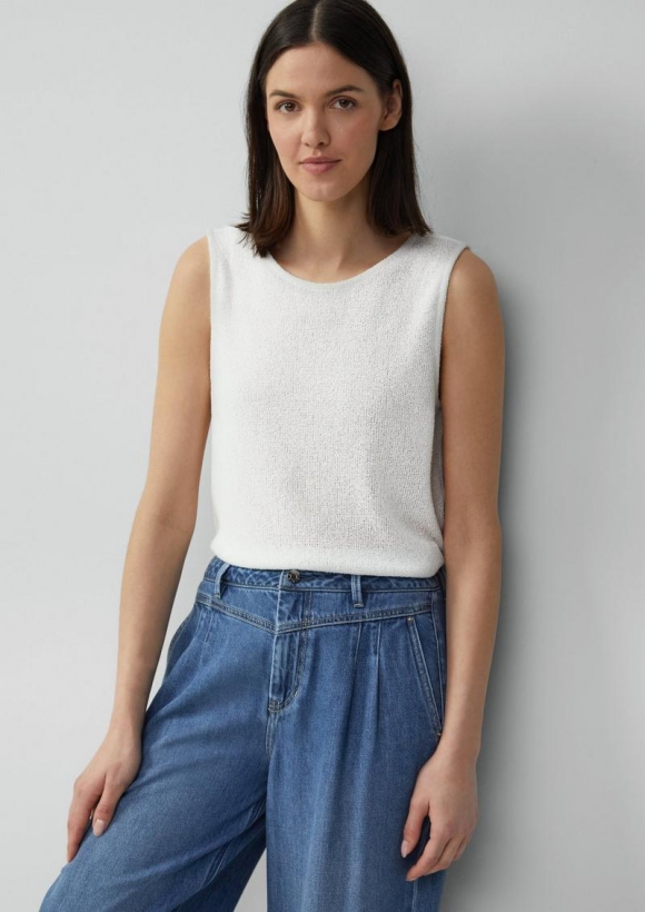 s.Oliver Semitransparentes Stricktop mit Rundhalsausschnitt - creme