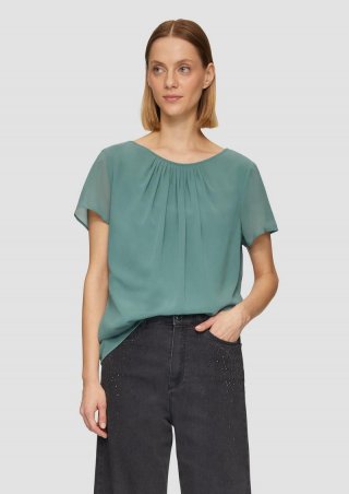 s.Oliver Gefütterte Chiffon-Bluse mit Faltendetail - petrol