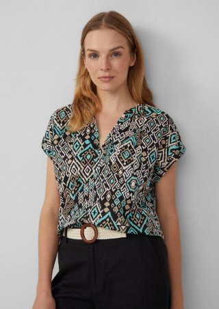 s.Oliver Leichte Baumwoll-Bluse mit All-over-Print - schwarz
